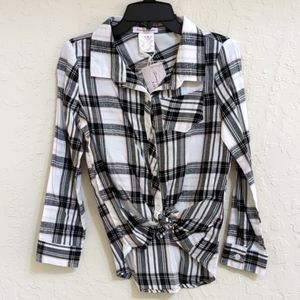 Tommy Bahama Girls Black Pink White Plaid Tie Front Flannel Size 8